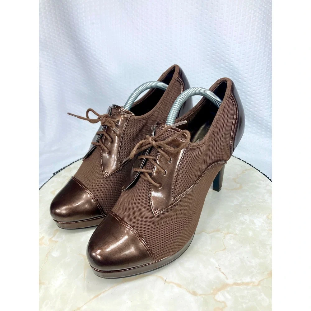 Impo Helena Stretch Lace Up Oxford Heeled Shooties Womens 9 Brown Stiletto Boots